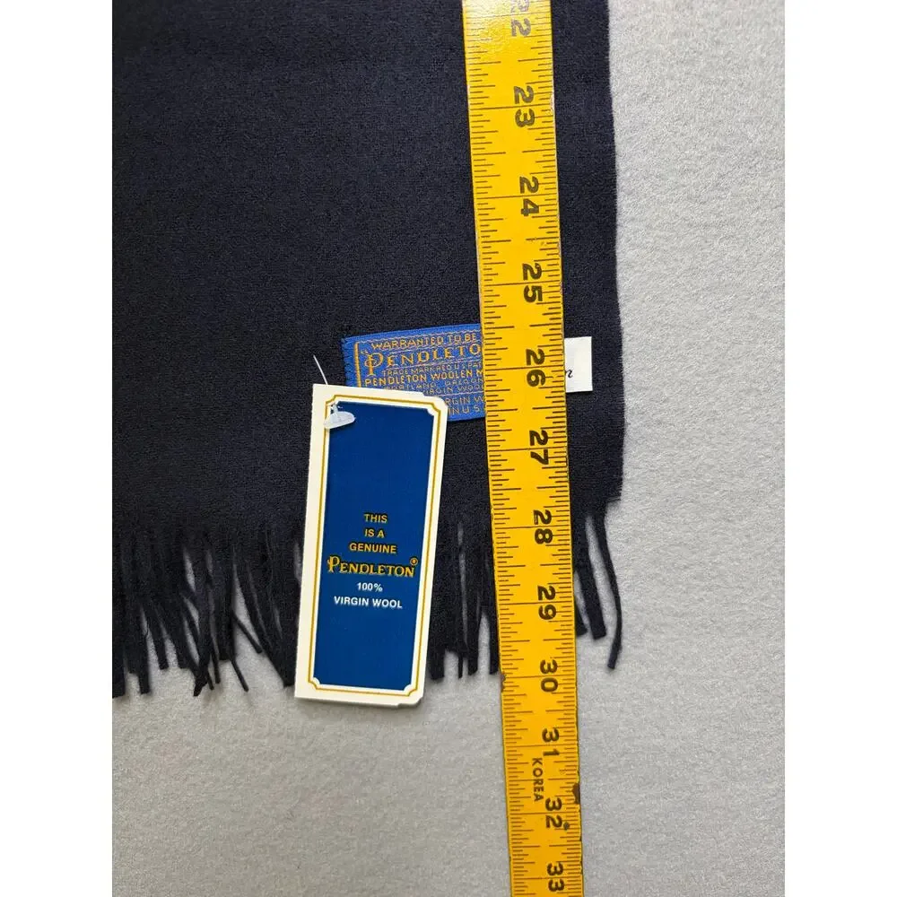 Vintage Pendleton 100% Virgin Wool Scarf Navy Blue‎ Fringe Made In USA NWT